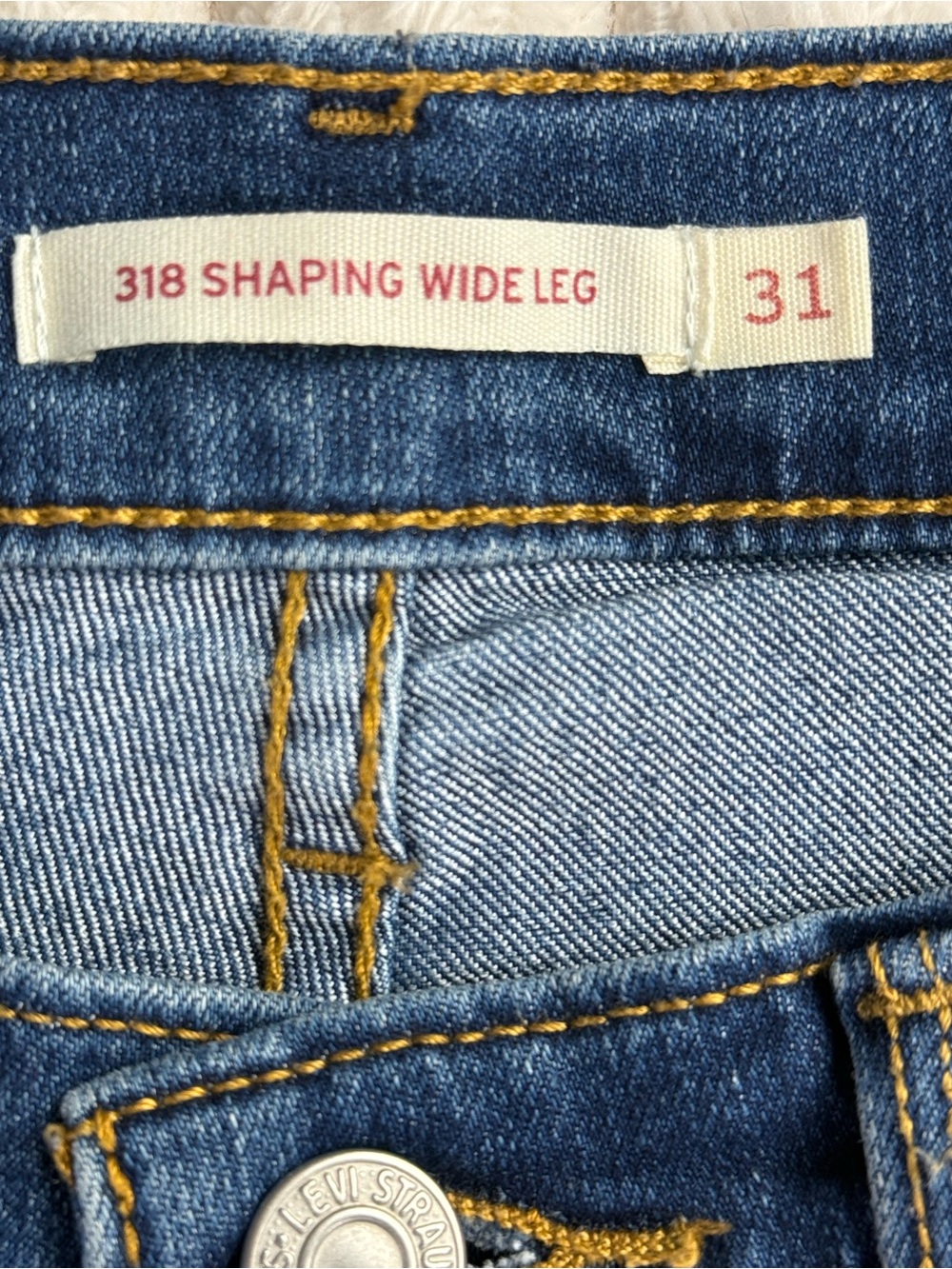 Levi's 318 Shaping Wide Leg Jeans Blue Stretch Denim Size 31 - Picture 4 of 8